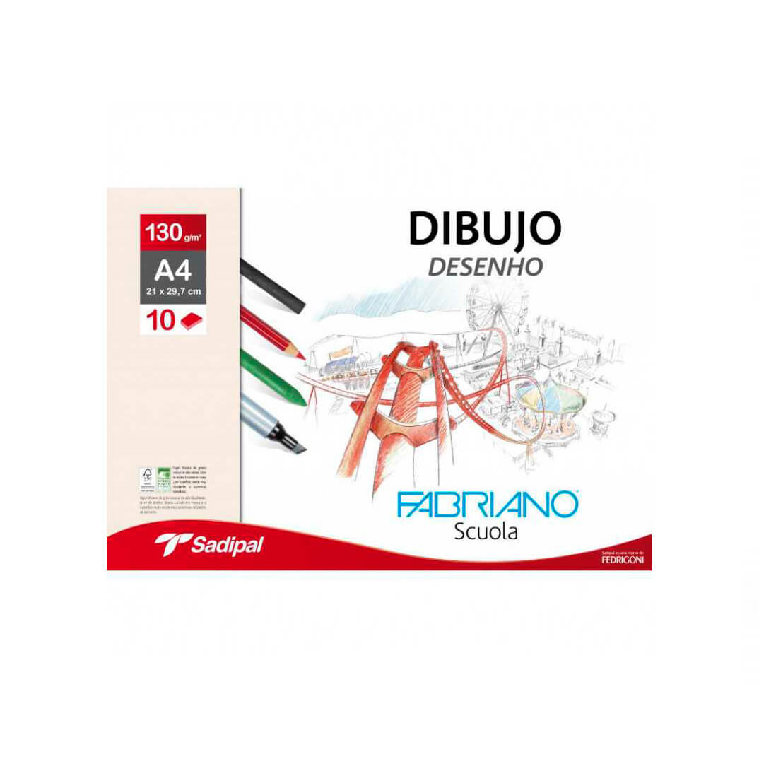 Pack 10 hojas de dibujo Fabriano A4 130g liso