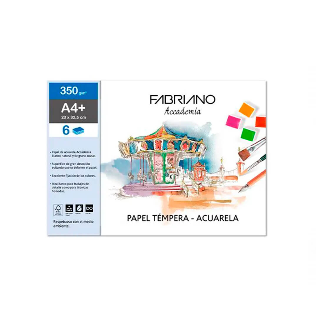 Pack 6 aquarel·la tempera Fabriano A4+ 350g llis