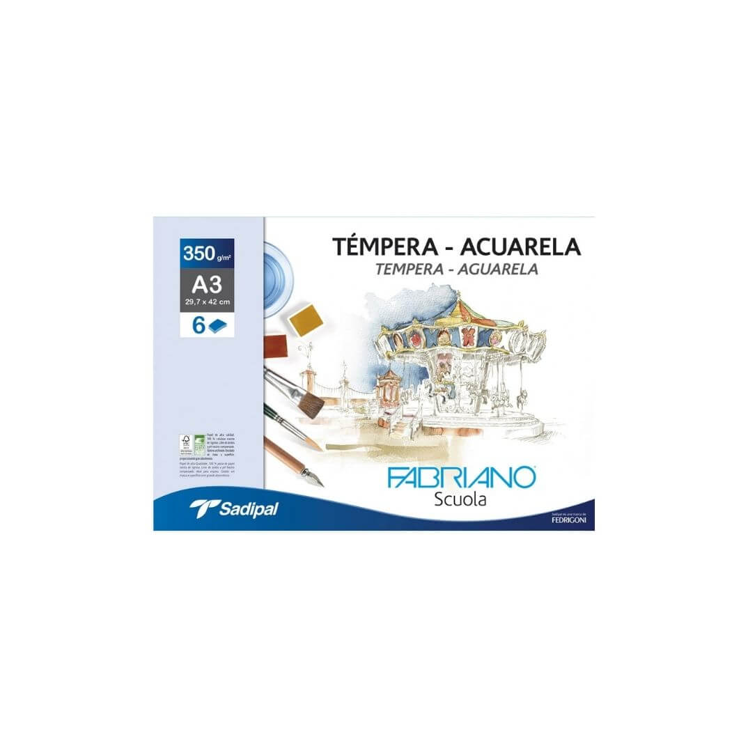 Bloc aquarel·la Fabriano A3 350g 6 fulls blanc