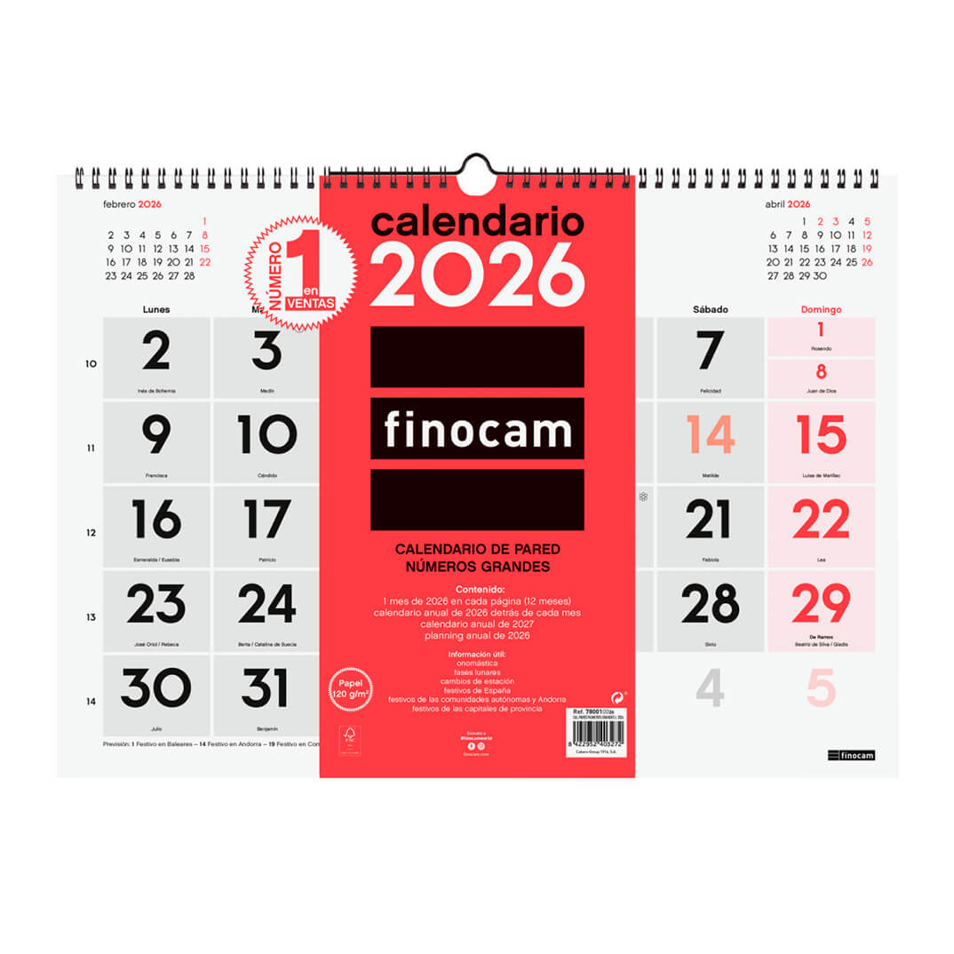 Calendario pared Cast números grandes 430x310x5mm