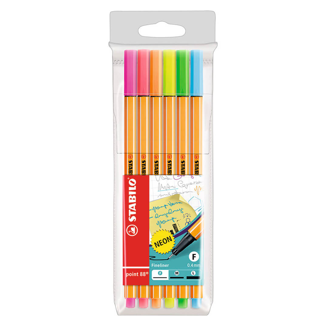 Estuche de 6 Stabilo point 88 colores fluorescente