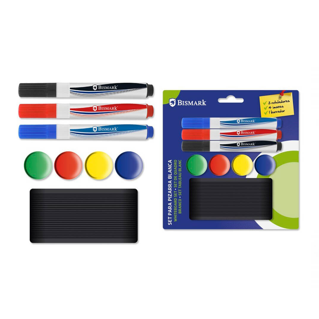Kit pizarra: 3 rotuladores + borrador + 4 imanes