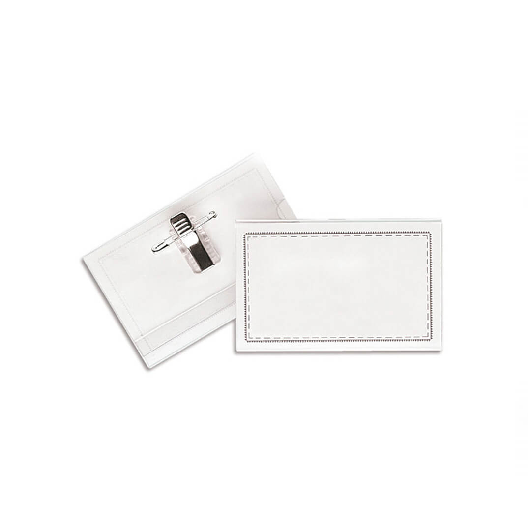 Pack 50 portadistintivo pinza + imperdible 58x92mm