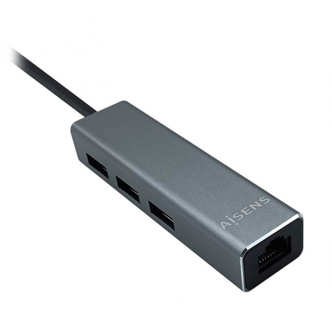 Hub USB 3.0 Aisens 3xUSB/ 1xRJ45 Gris