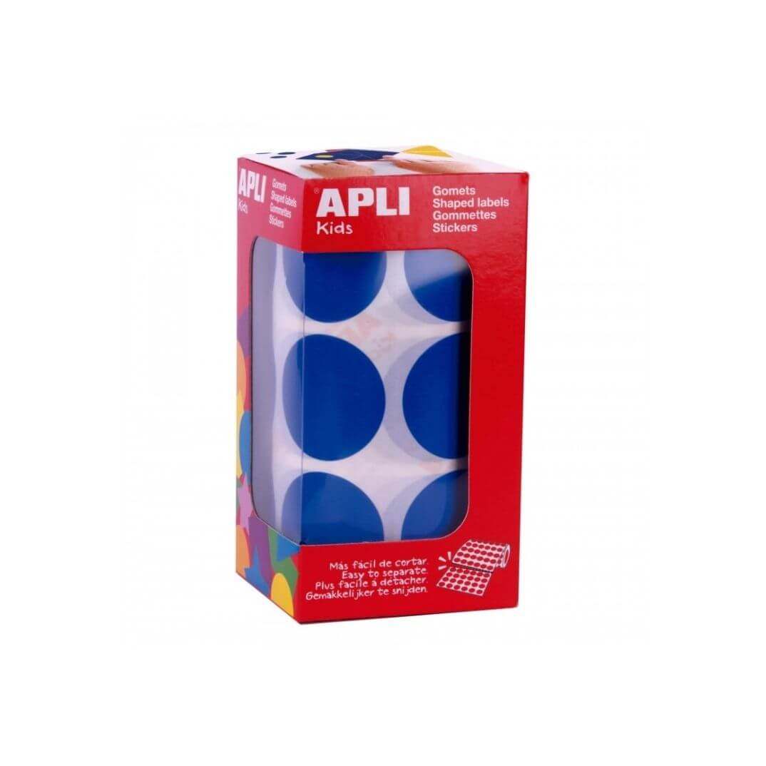 Rollo de gomets adhesivos redondos XL 33mm azul
