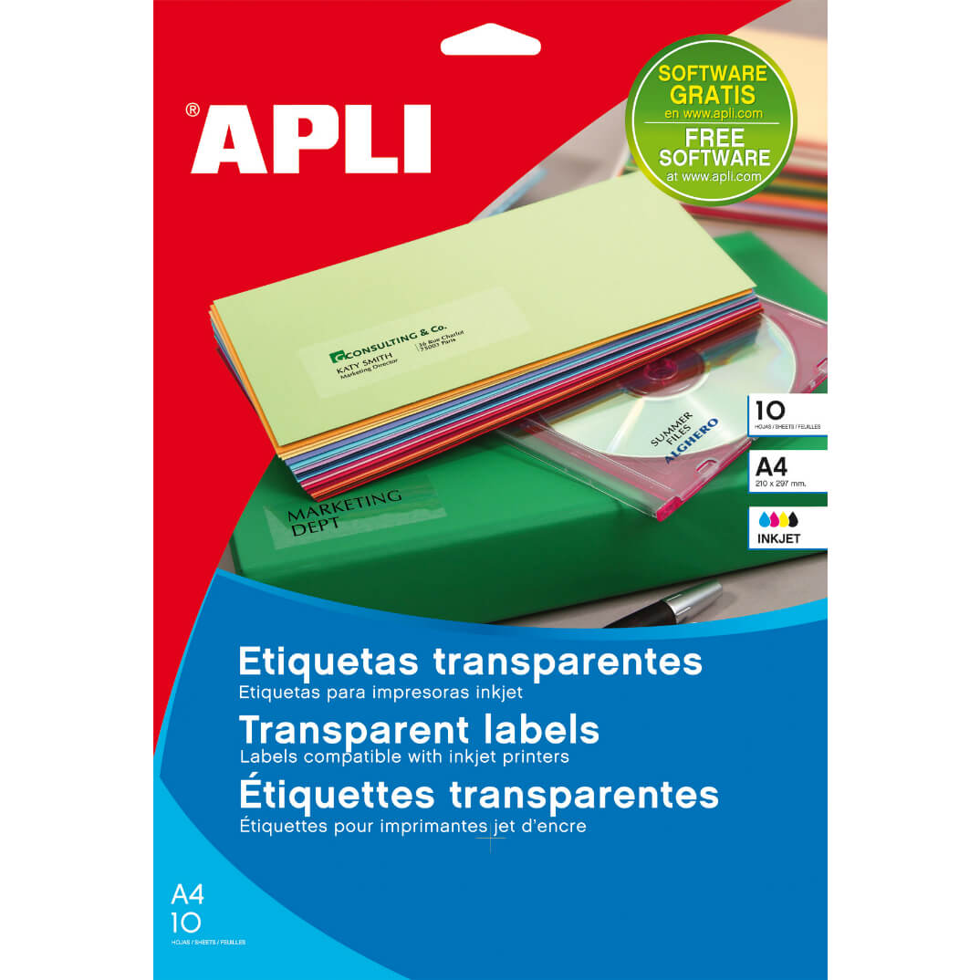 Paquete etiquetas transparentes cristal 70x37