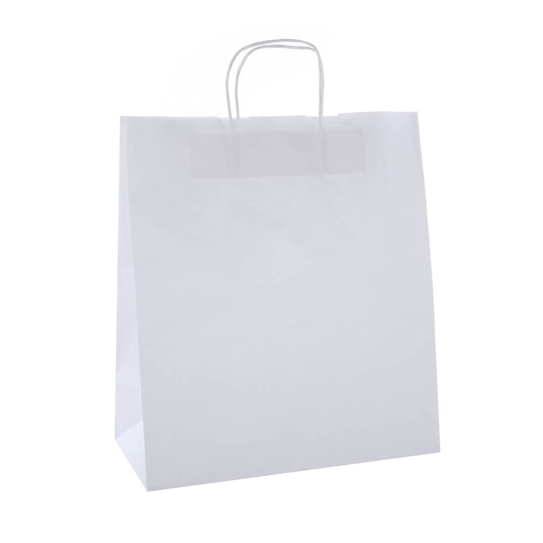 Paquete 50 bolsas asa papel 25x11x31cm blancas