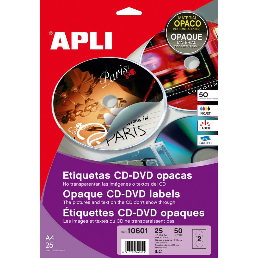 Etiquetes cd/dvd 117mm opaques 25f