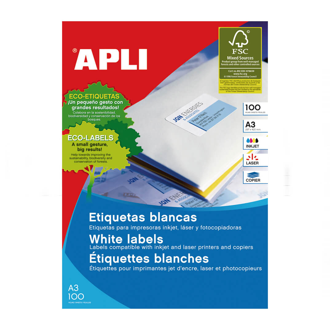 Etiquetas adhesivas A3 297x420mm 100 hojas