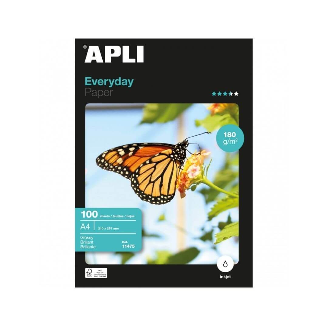 Paquete papel A4 brillante Apli Everyday 180g