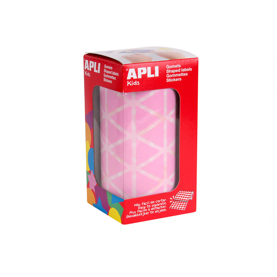 Rollo gomets adhesivos 20mm triangulos rosa