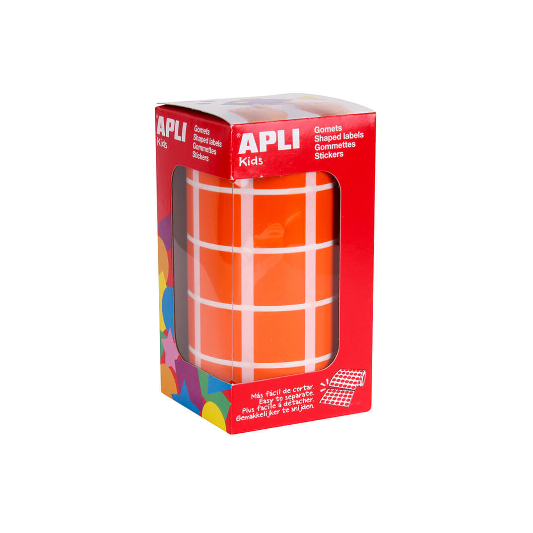 Rollo de gomets adhesivos 20x20mm naranja