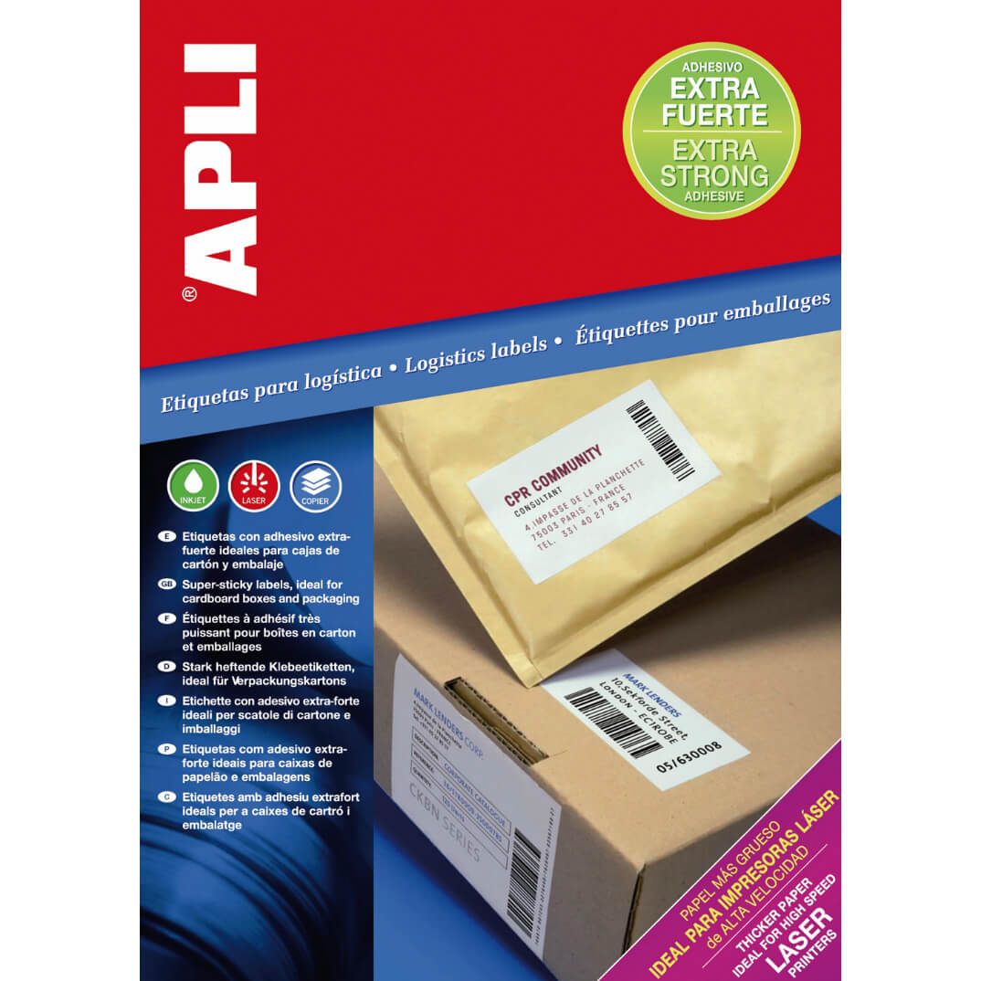 Etiquetas adhesivas extra fuerte Apli A4 105x37mm