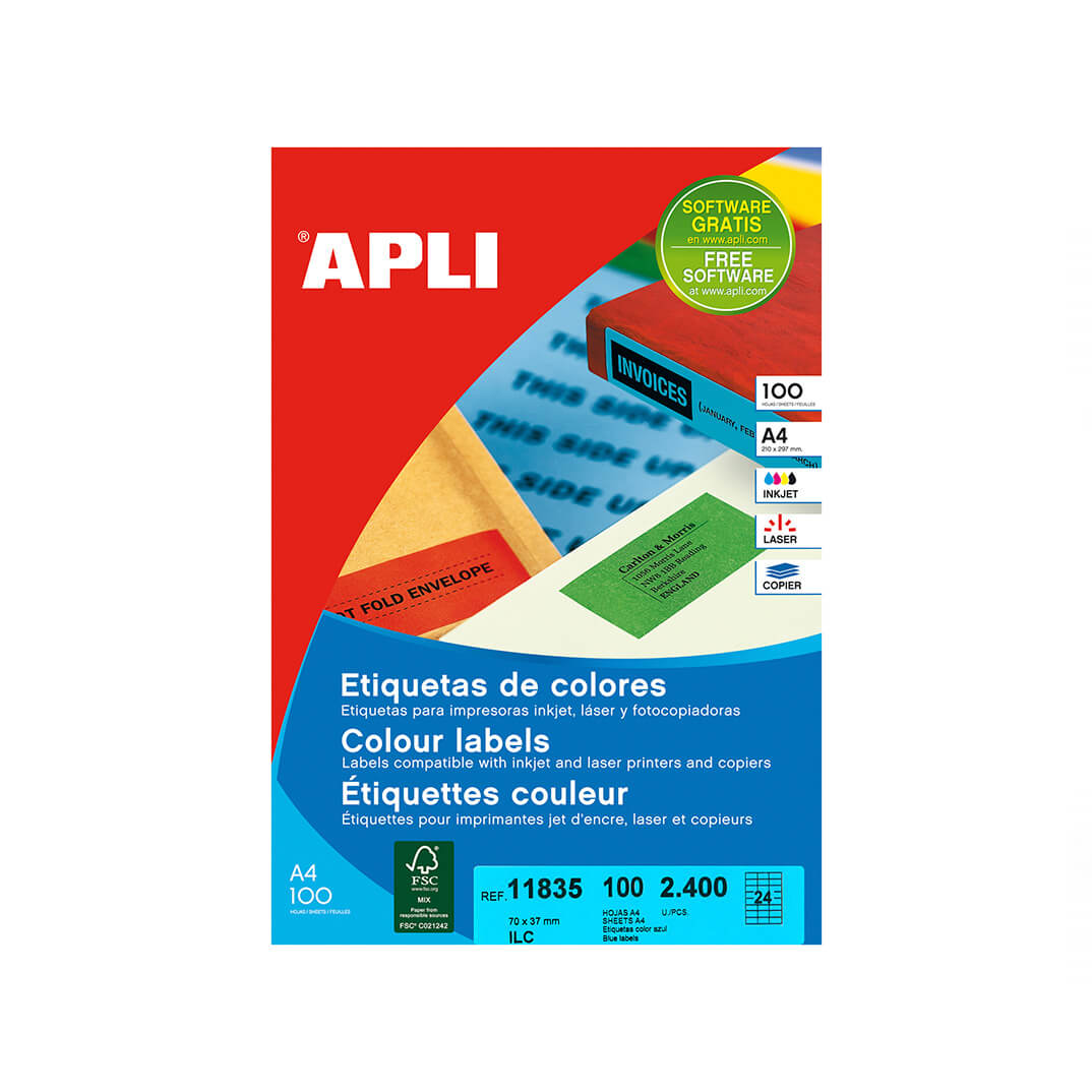 Etiquetas adhesivas azules Apli A4 70x37mm  (100h)