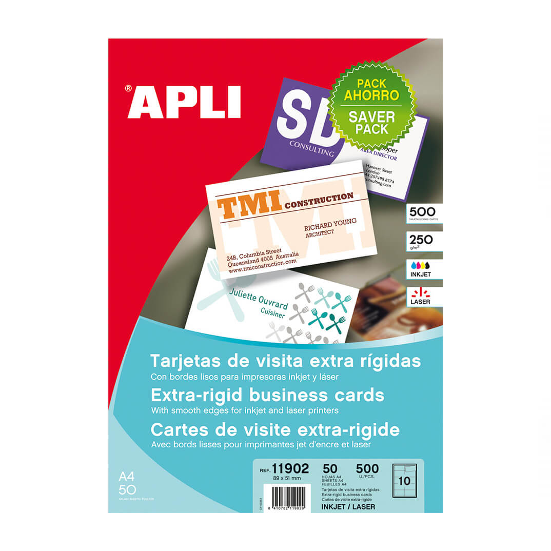 Tarjetas 89x51mm 250g bordes lisos 100u 50 hojas