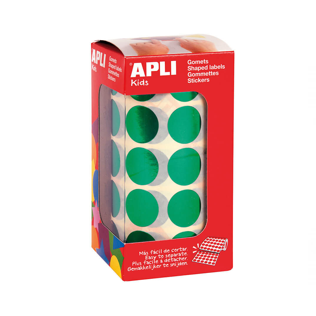 Rollo de gomets adhesivos 20mm verde metalizado