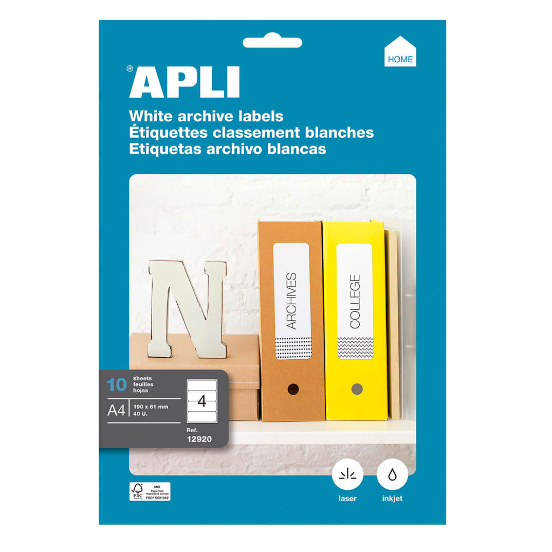 Etiquetes Apli blanques per arxiu 190x61 10h