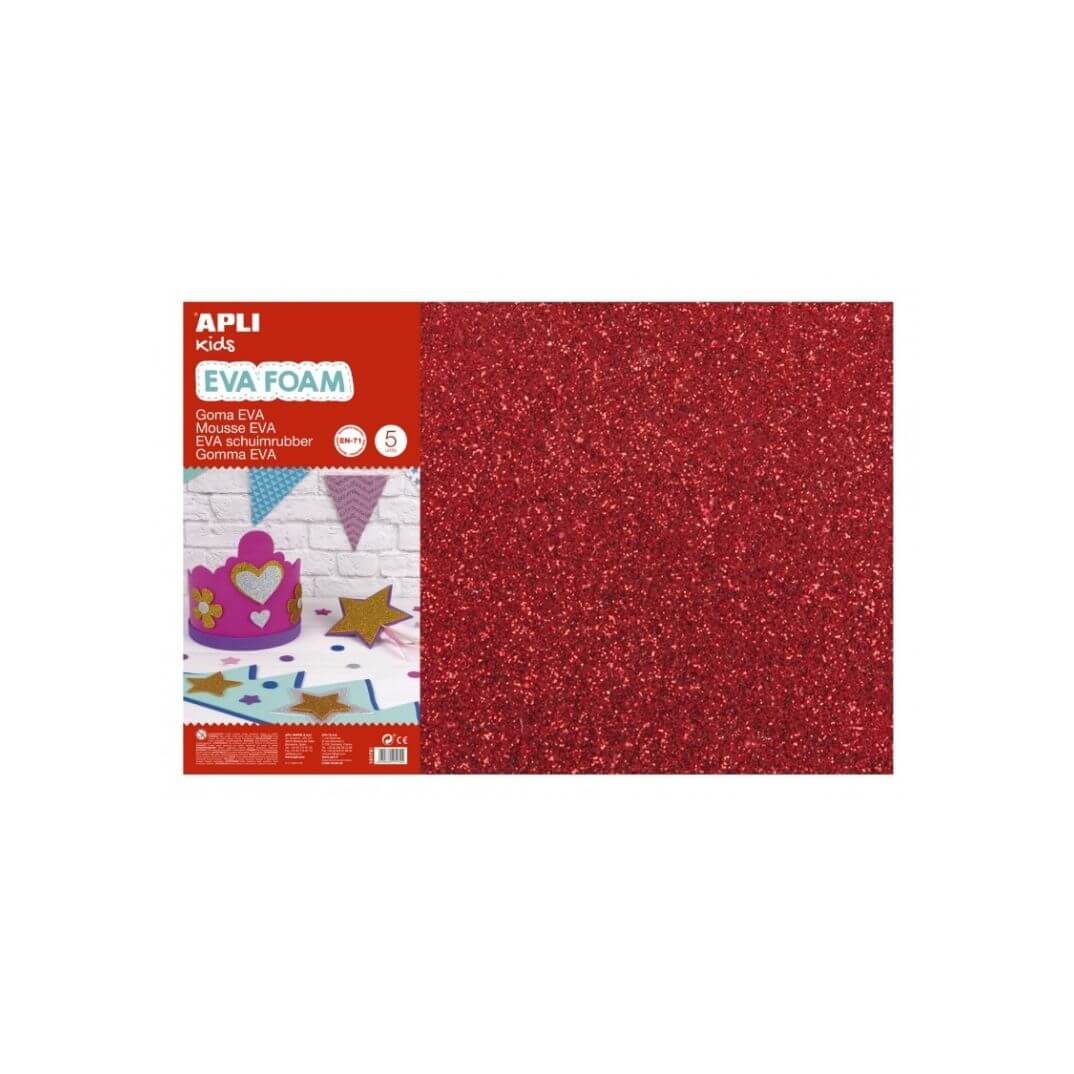 Goma Eva 600x400mm vermell purpurina (pack 3u)