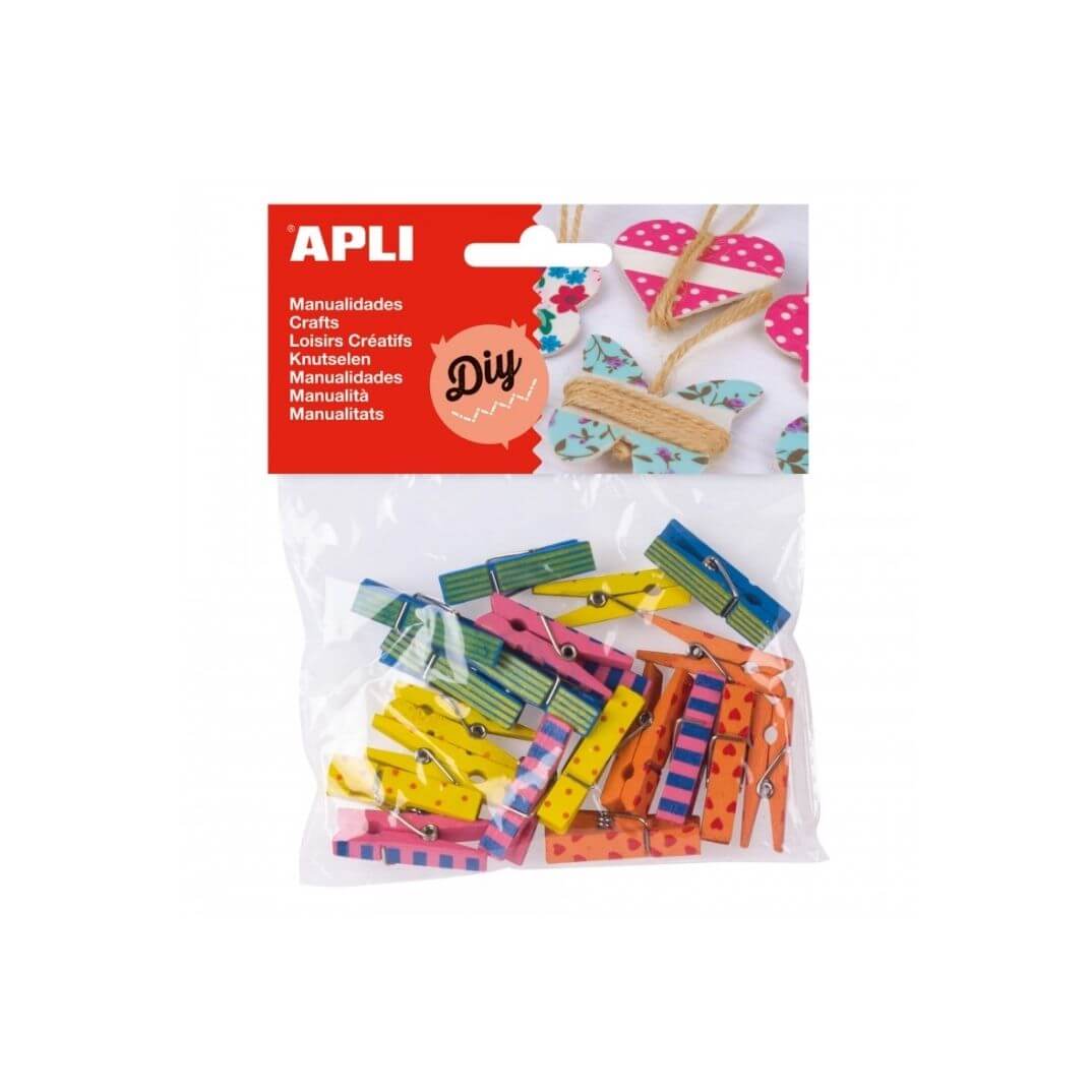 Mini pinces fusta estampats 20u Apli