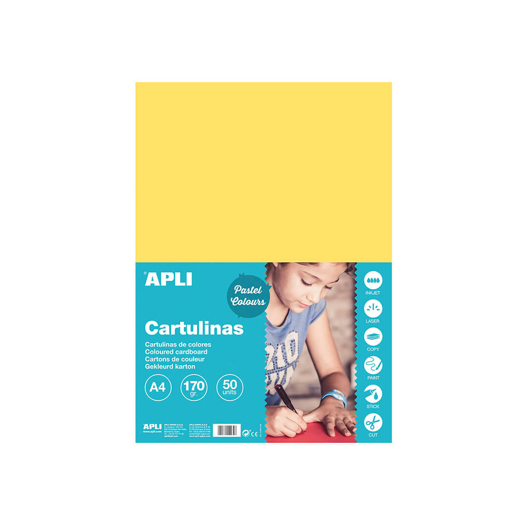 Pack 50 cartulinas A4 170g amarillo claro