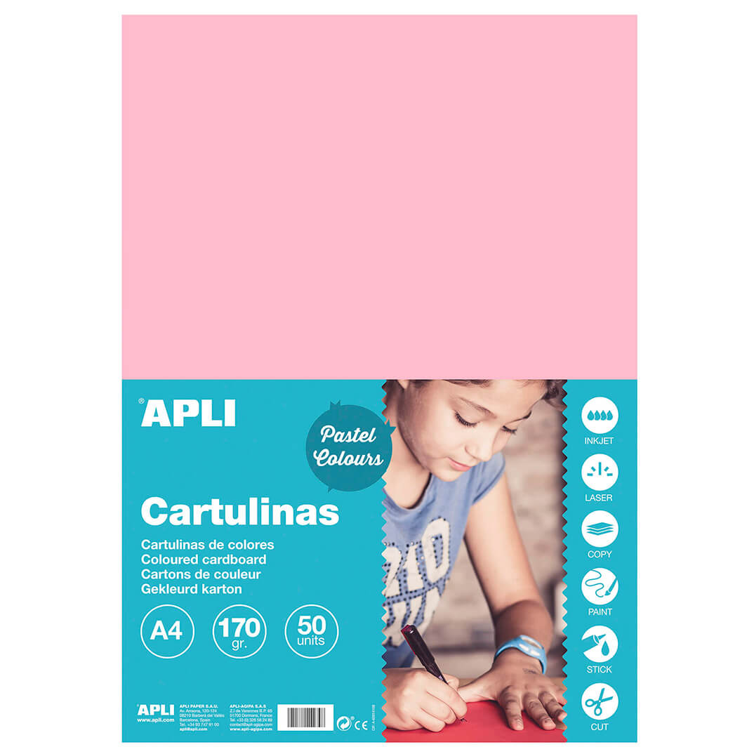 Pack 50 cartulinas A4 170g rosa