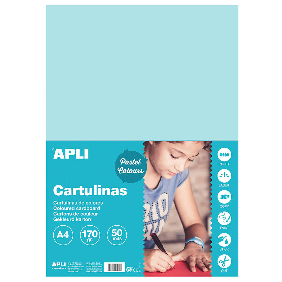 Pack 50 cartulinas A4 170g azul claro