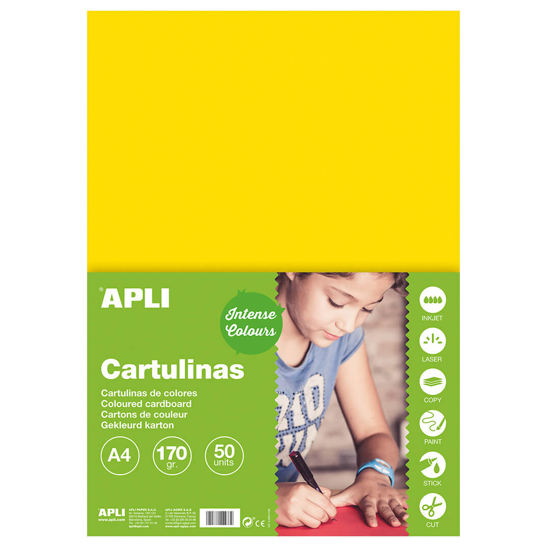 Pack 50 cartulinas A4 170g amarillo
