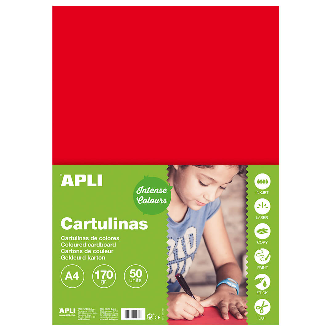 Pack 50 cartolines A4 170g vermell