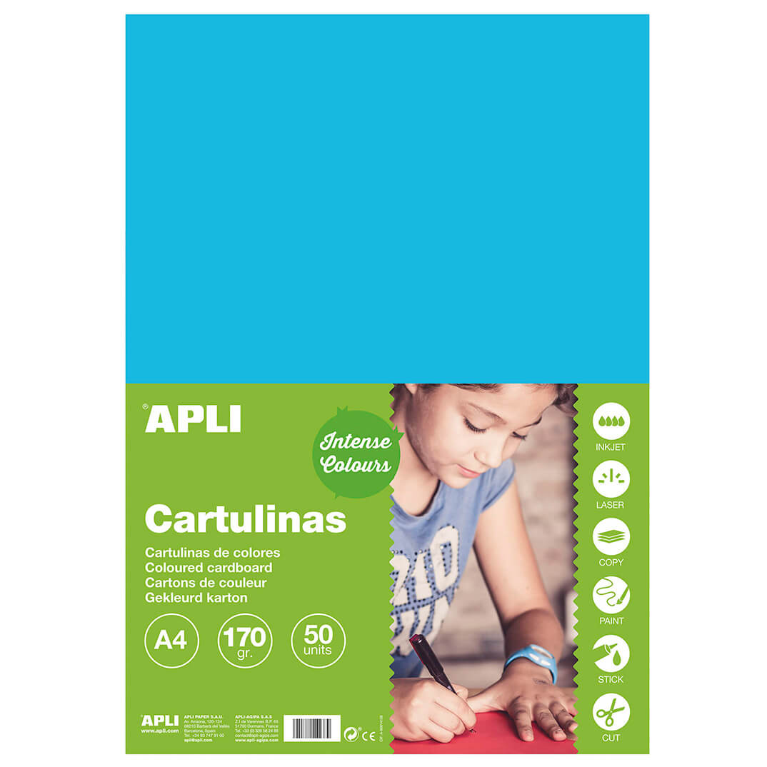 Pack 50 cartulinas A4 170g azul cielo