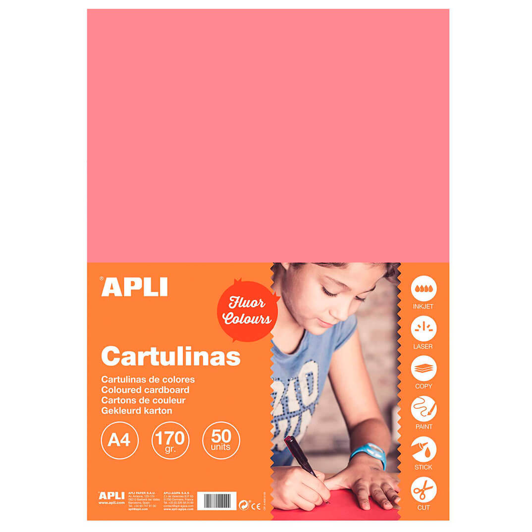 Pack 50 cartulinas A4 170g rosa flúor