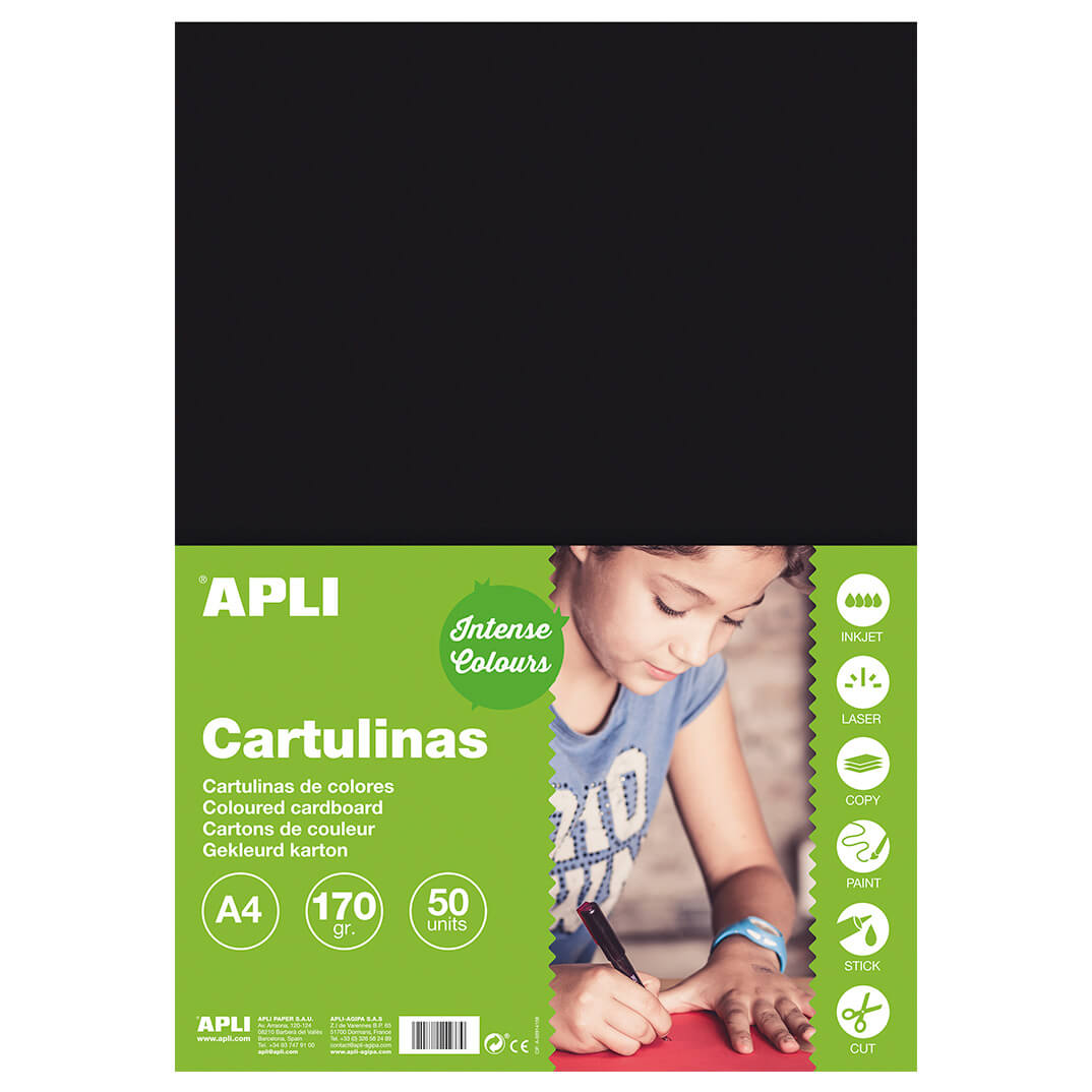Pack 50 cartulinas A4 170g negro