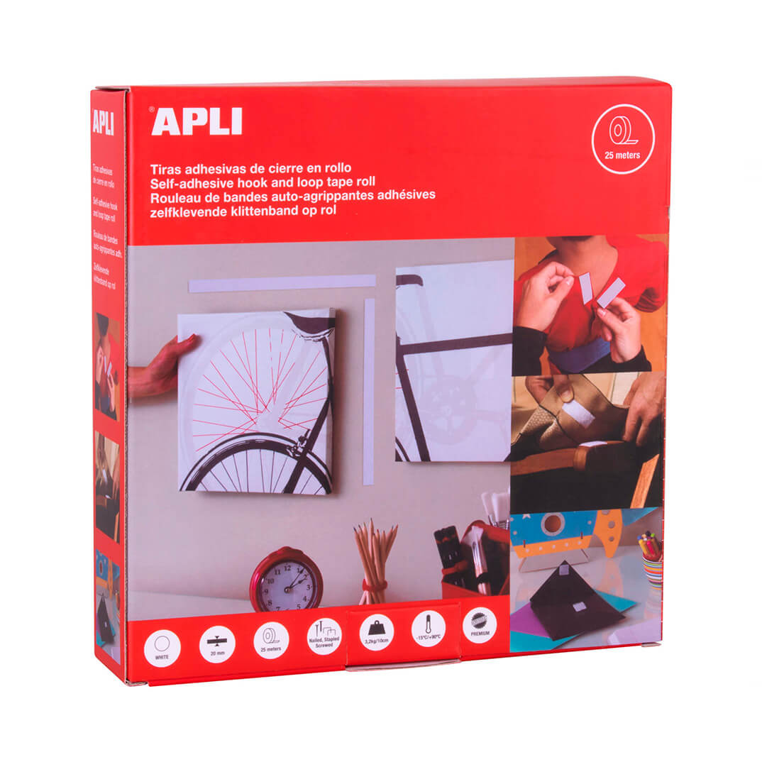 Cinta gancho /velcro/ bucle blanca Apli 20mm x 25m