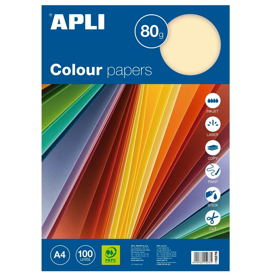 Paquete 100 hojas A4 80g colores intensos