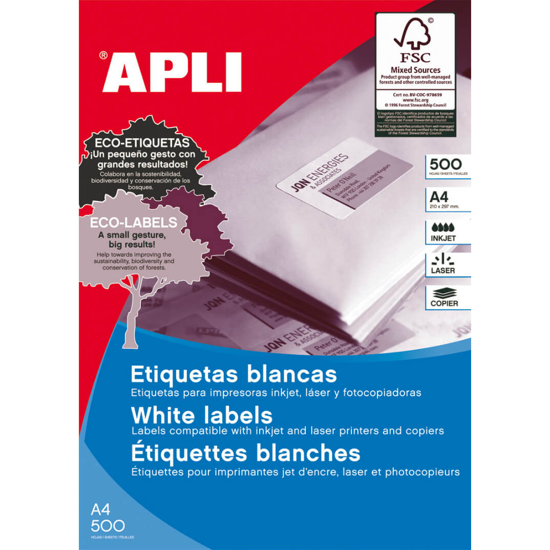 Etiquetas adhesivas A4 Apli 52,5x29,7mm (500h)