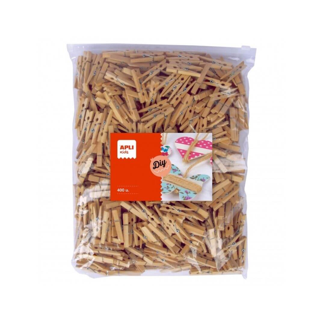 Pinzas madera natural 400u Apli