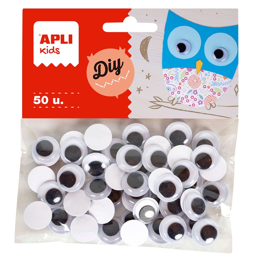 Ulls mòbils negres rodons adhesius 15 mm (50u)