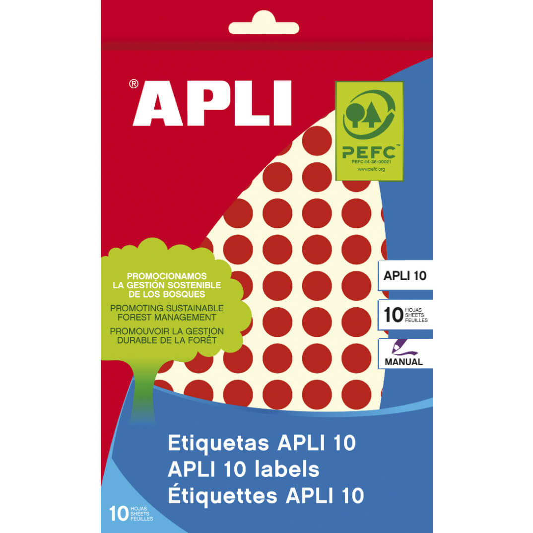 Sobre etiquetas adhesivas Apli-8 10mm rojo