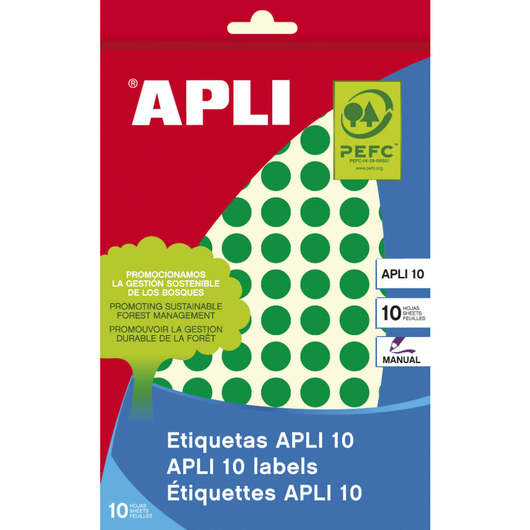 Sobre etiquetas adhesivas Apli-8 10mm verde