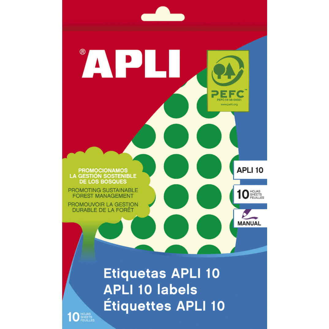 Sobre etiquetes adhesives Apli-8 13mm verdes
