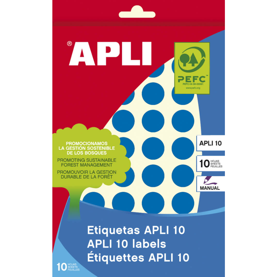Sobre etiquetes adhesives Apli-8 16mm blaves