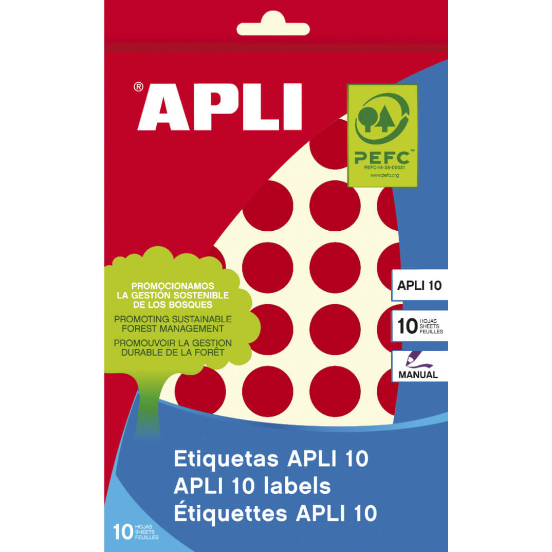 Sobre etiquetas adhesivas Apli-8 19mm rojas