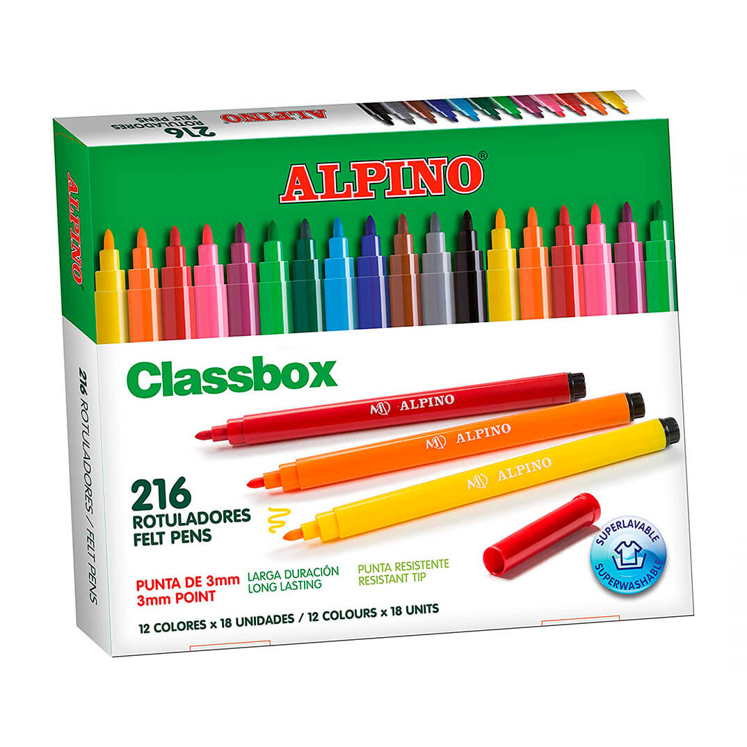 Caja 216 rotuladores Alpino Maxi (12 colores)