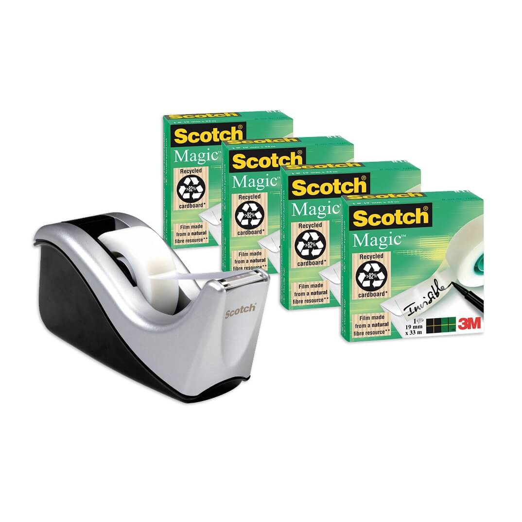 Pack ahorro Scotch® Magic 4 rollos+dispensador