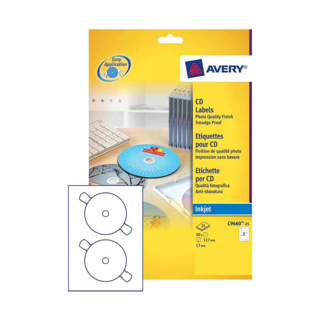 Etiquetas Avery inkjet CD glossy 117mm