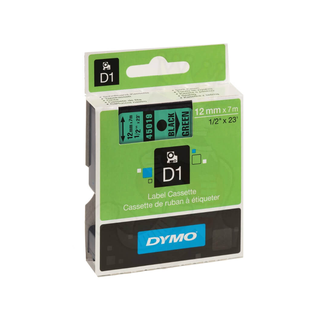 Cinta Dymo D1 12mm negre/verd