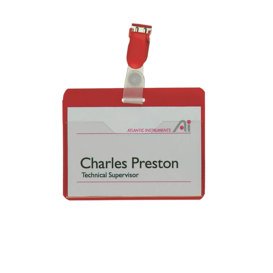 Identificador amb clip giratori vermell 60 x 90mm