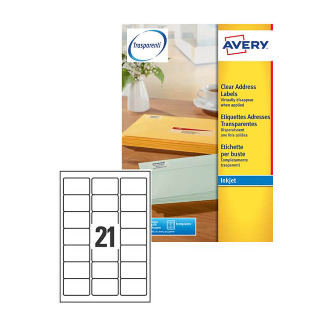 Etiquetes Avery A4 inkjet 63,5x38,1 transparents