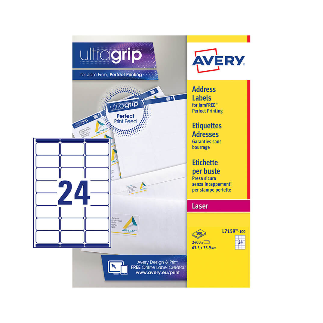 Etiquetas Avery A4 láser 63,5x34 blancas