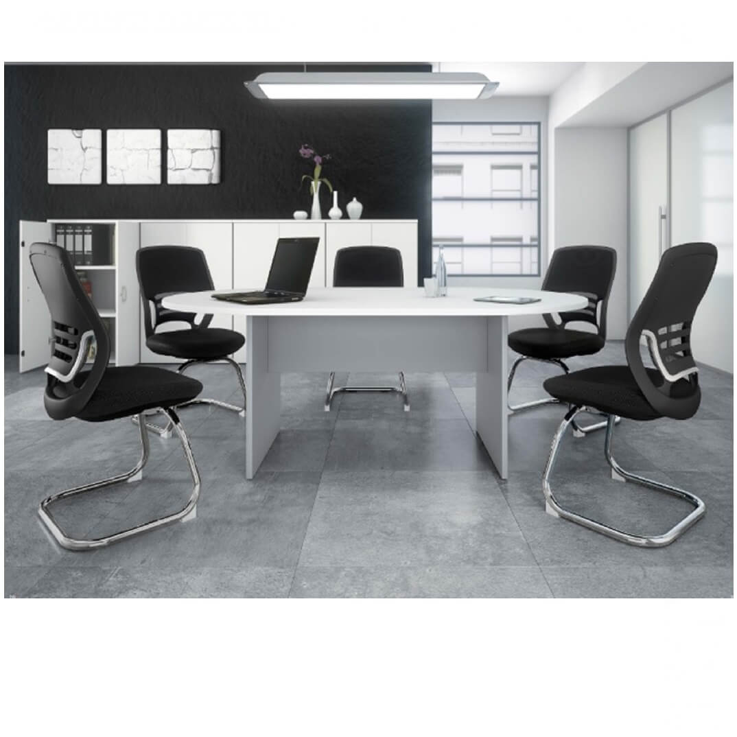 Mesa de reuniones T3 ovalada plata/blanco 200x120