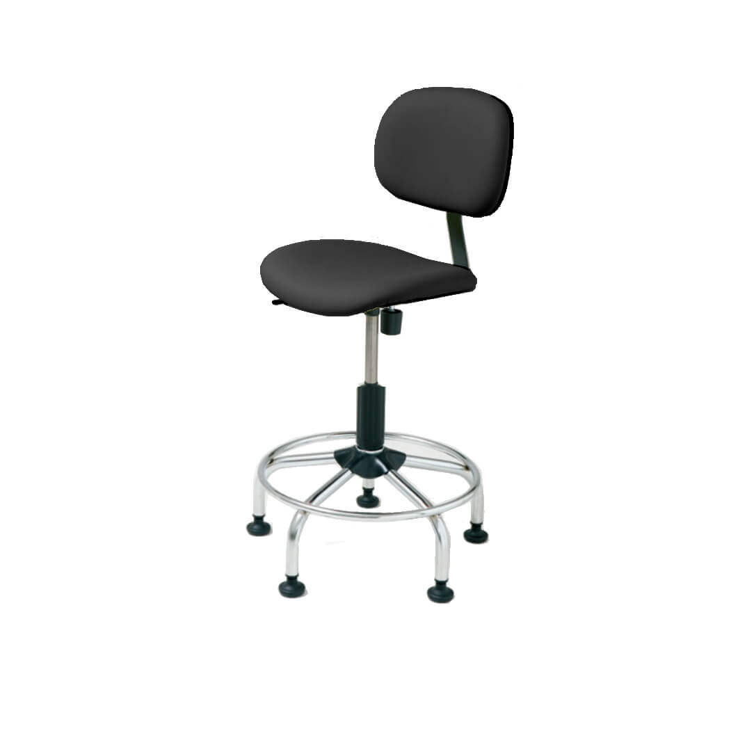 Tamboret respatller tapissat negre topalls cromat